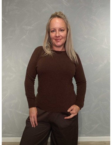 Brun alpakastrik i babyalpaka og uld med rund hals – TIPPY Collection