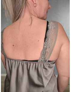 Taupe satin A-facon top i polyester med blonder – Italian Select TIPPY 2