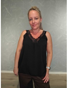 Sort A-facon top i polyesterblanding med blonder – Italian Select TIPPY