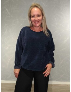 Navy fløjlsbluse i viskose med elastik i bunden – TIPPY Collection