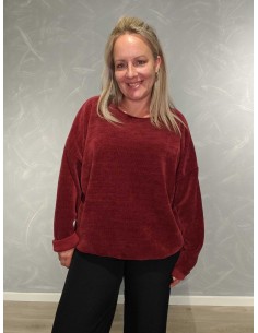 Bordeaux fløjlsbluse i viskose med elastik i bunden – TIPPY Collection