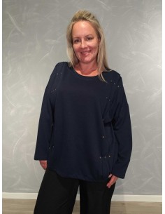 Navy oversize bluse i bomuld med dekorative nitter – TIPPY