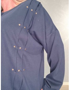 Navy oversize bluse i bomuld med dekorative nitter – TIPPY 2