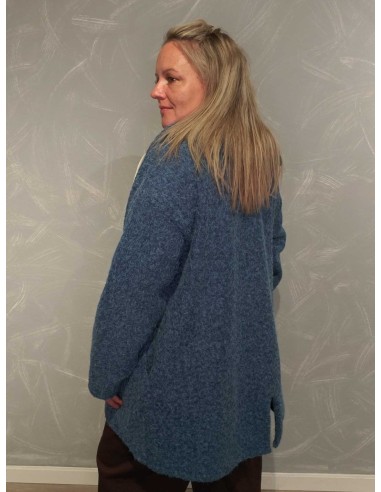 Bagside af lang blå plysjakke til kvinder – TIPPY