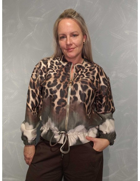 Brun kort jakke i polyester med leopardprint og lynlås – TIPPY Italian Select