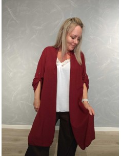 Bordeaux lang cardigan i polyester og viskose med opsmøg på ærmer – Italian Select TIPPY 2