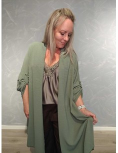Grøn lang cardigan i polyester og viskose med opsmøg på ærmer – Italian Select TIPPY 2