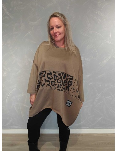 Taupe todelt tunika i viskoseblanding med leopardprint – Italian Select TIPPY
