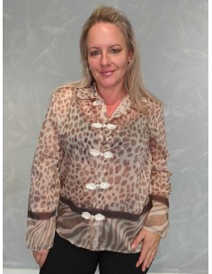Beige/sand transparent skjorte i viskose med leopardprint og knudeknapper – Italian Select TIPPY