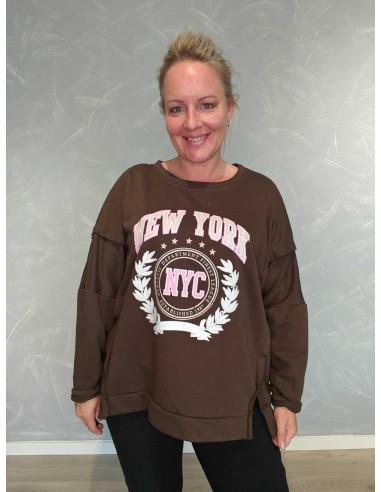 Brun sweatshirt i bomuldsblanding med New York-print – Italian Select TIPPY”