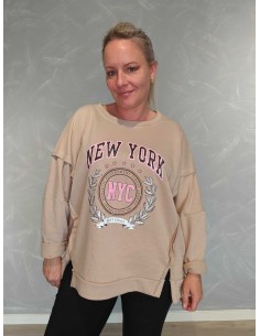 Sand sweatshirt i bomuldsblanding med New York-print – Italian Select TIPPY