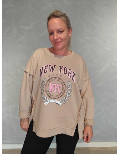 Sand sweatshirt i bomuldsblanding med New York-print – Italian Select TIPPY
