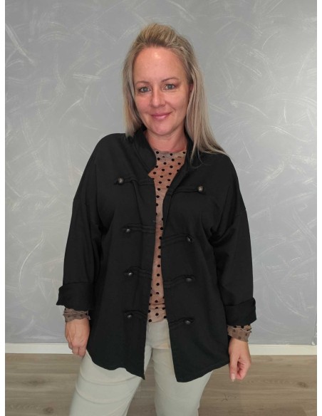 Sort cardigan med uniformsdetaljer og metalknapper – Italian Select TIPPY