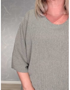 Grøn oversize bluse i viskose med struktur og sølvkanter – TIPPY Collection 2