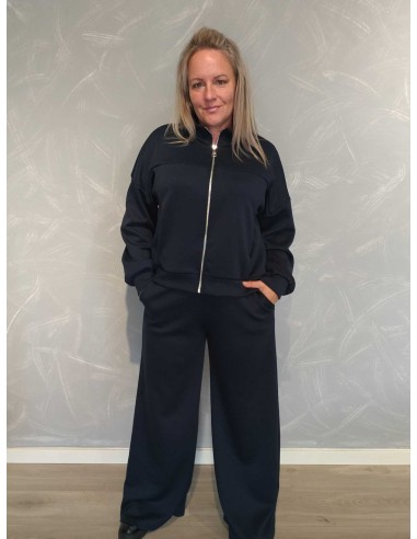 Navy sweat-sæt med lynlåstrøje og vide bukser – TIPPY