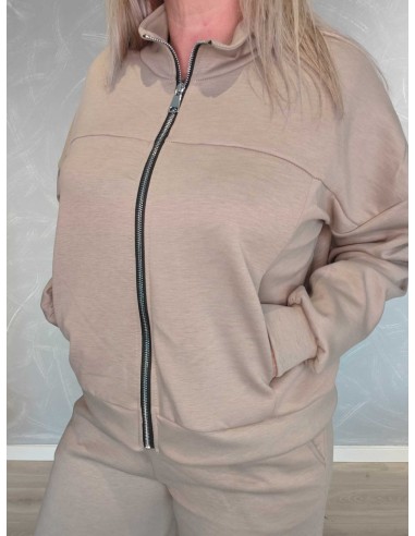 Lynlås foran på taupe sweat-trøje – TIPPY