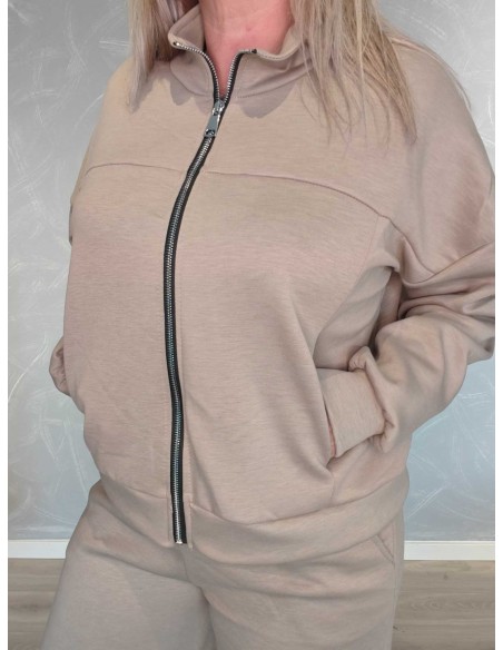 Lynlås foran på taupe sweat-trøje – TIPPY