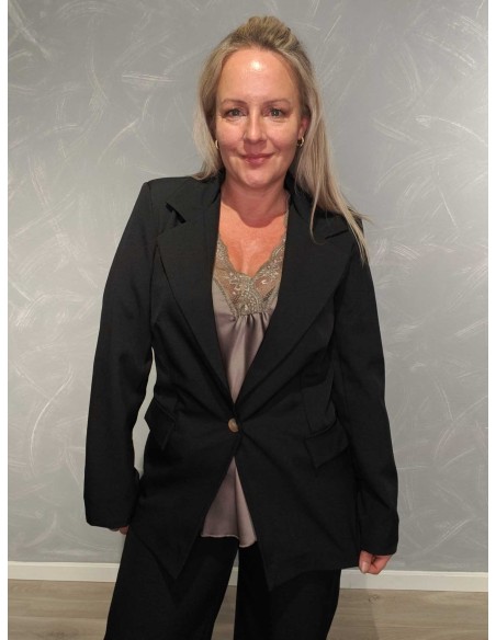 Sort blazer jakke med enkel knap | TIPPY