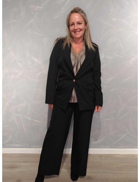 Sort blazer jakke med enkel knap | TIPPY