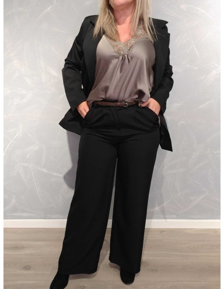 Sorte vide blazer bukser med bælte | TIPPY