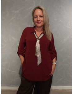 Bordeaux lang bluse i polyester og viskose med mønstret tørklæde – TIPPY Italian Select