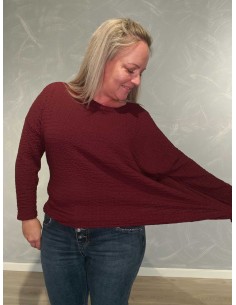 Bordeaux langærmet bluse i viskose med struktur og elastik – TIPPY Collection 2