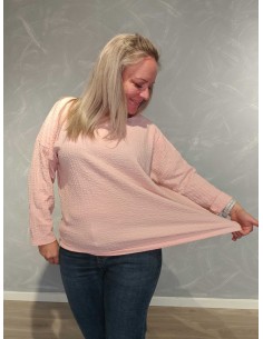 Rosa langærmet bluse i viskose med struktur og elastik – TIPPY Collection 2