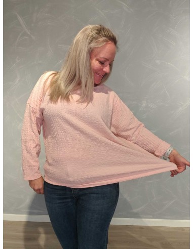 Elastik i bunden på rosa bluse med struktur – TIPPY