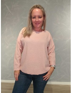 Rosa langærmet bluse i viskose med struktur og elastik – TIPPY Collection