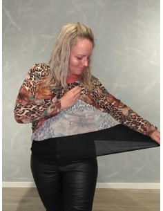 Brun plissébluse i polyester og viskose med leopard- og blomsterprint – TIPPY Collection 2