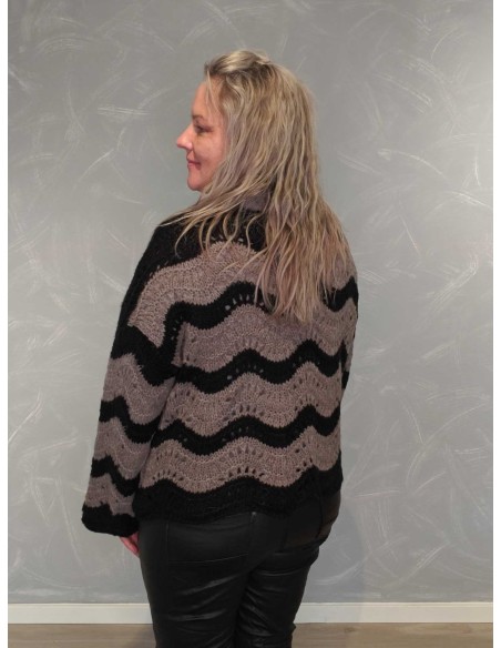 Bagside af sort/taupe strikcardigan til kvinder – TIPPY