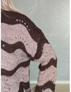 Brun/taupe strikcardigan i akrylblanding med snørelukning – TIPPY Collection 2