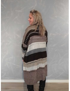 Taupe mix lang strikcardigan i akrylblanding med hulstrik – TIPPY Collection 2
