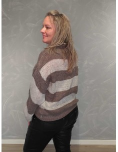 Taupe og creme strik i akryl, polyamid, uld og viskose med brede striber – TIPPY Collection 2