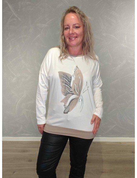 Hvid bluse i bomuld med sommerfuglemotiv – Italian Select TIPPY