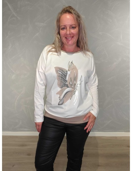 Hvid bluse i bomuld med sommerfuglemotiv – Italian Select TIPPY