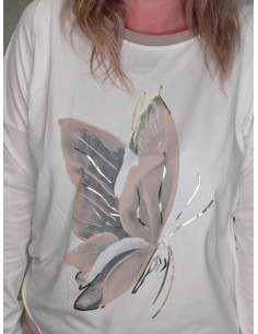 Hvid bluse i bomuld med sommerfuglemotiv – Italian Select TIPPY 2