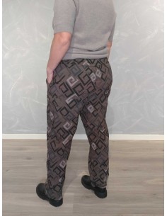 Brune og sorte baggy bukser i viskose, nylon og elastan med geometrisk print – TIPPY Italian Select 2