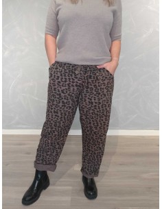 Brune baggy bukser i viskose med leopardprint og snøre – Italian Select TIPPY