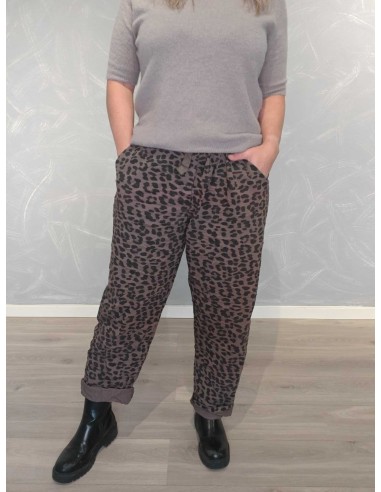 Brune baggy bukser i viskose med leopardprint og snøre – Italian Select TIPPY