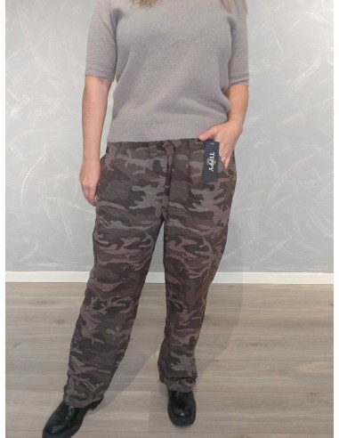 Brune baggy bukser i viskose med camouflageprint og snøre – Italian Select TIPPY