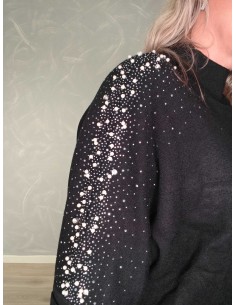 Sort bluse i viskoseblanding med sten på ærmerne – Italian Select TIPPY 2