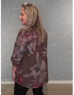 Brun skjortebluse i viskose med stort blomsterprint – TIPPY Collection 2