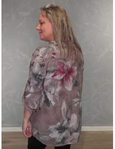 Taupe skjortebluse i viskose med stort blomsterprint – TIPPY Collection 2