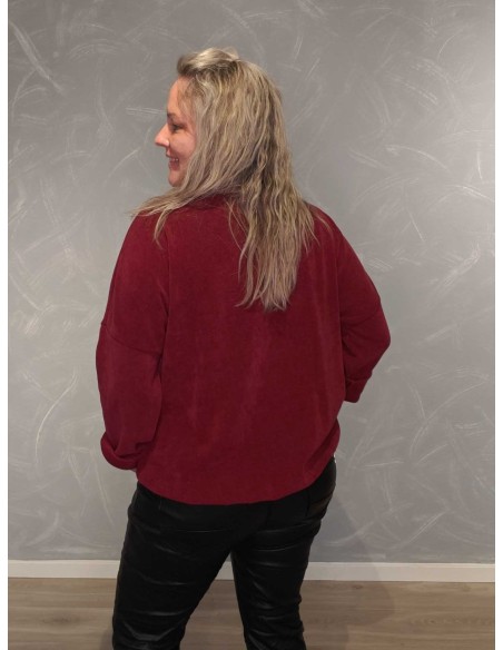 bordeaux 36524 fløjls bluse med snørre og lomme