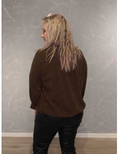 brun 36524 fløjls bluse med snørre og lomme