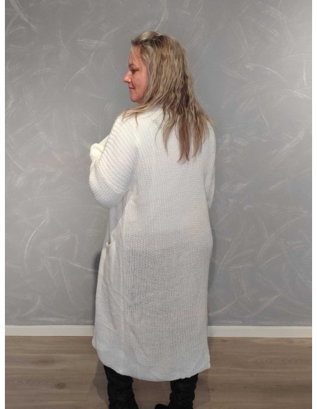 Bagside af hvid lang strikcardigan til kvinder – TIPPY