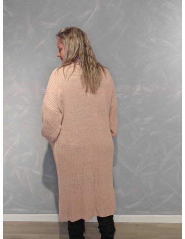 Bagside af rosa lang strikcardigan til kvinder – TIPPY