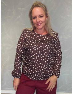Brun bluse i bomuld med prikker og elastikbund – Italian Select TIPPY