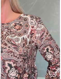 Brun bluse i bomuld med paisleyprint og elastikbund – Italian Select TIPPY 2